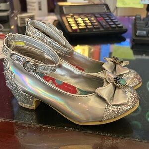 Girls' Silver Sparkle Bow Ankle-Strap Dress Shoes Ariel size 9 Princess